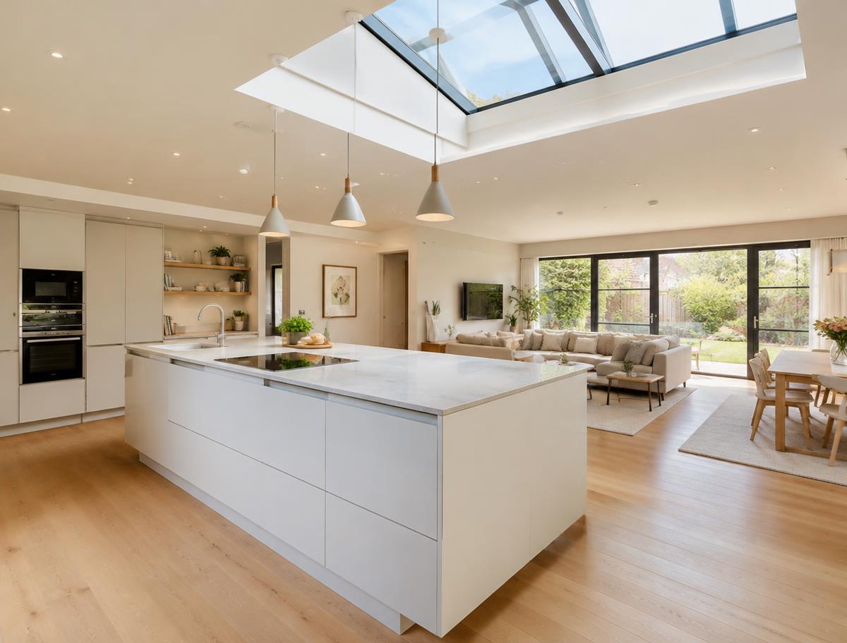 Finished open-plan kitchen extension