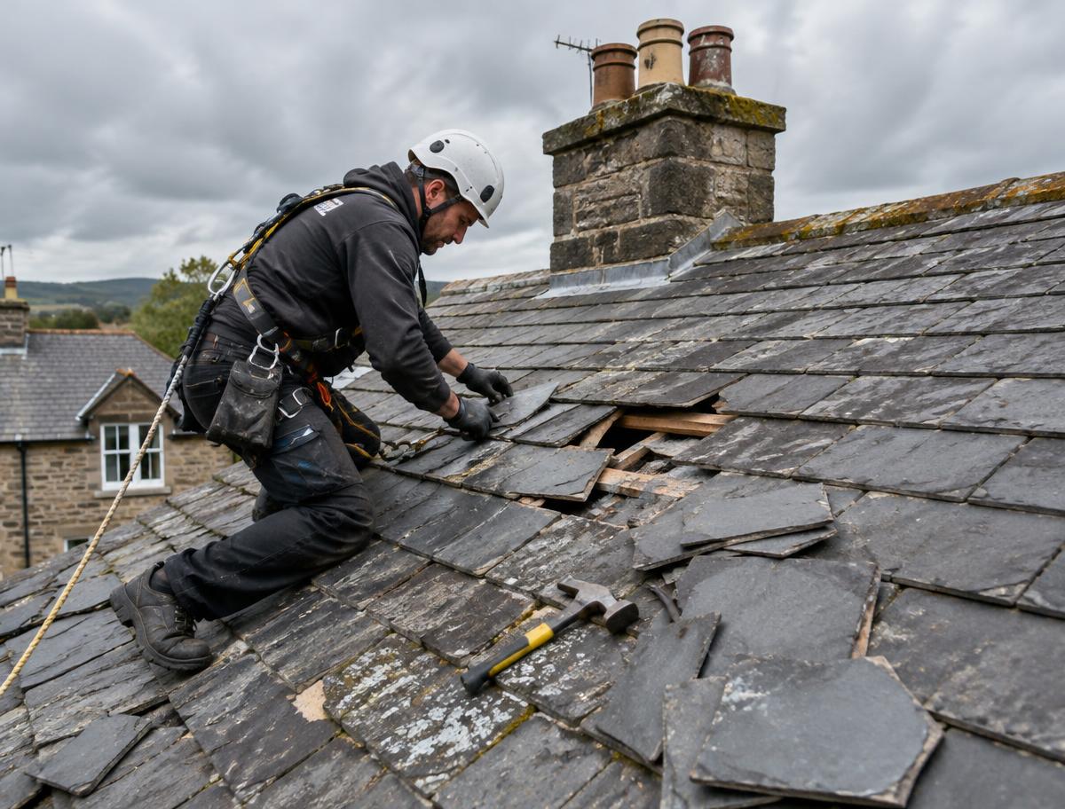 Storm-damaged roof repair